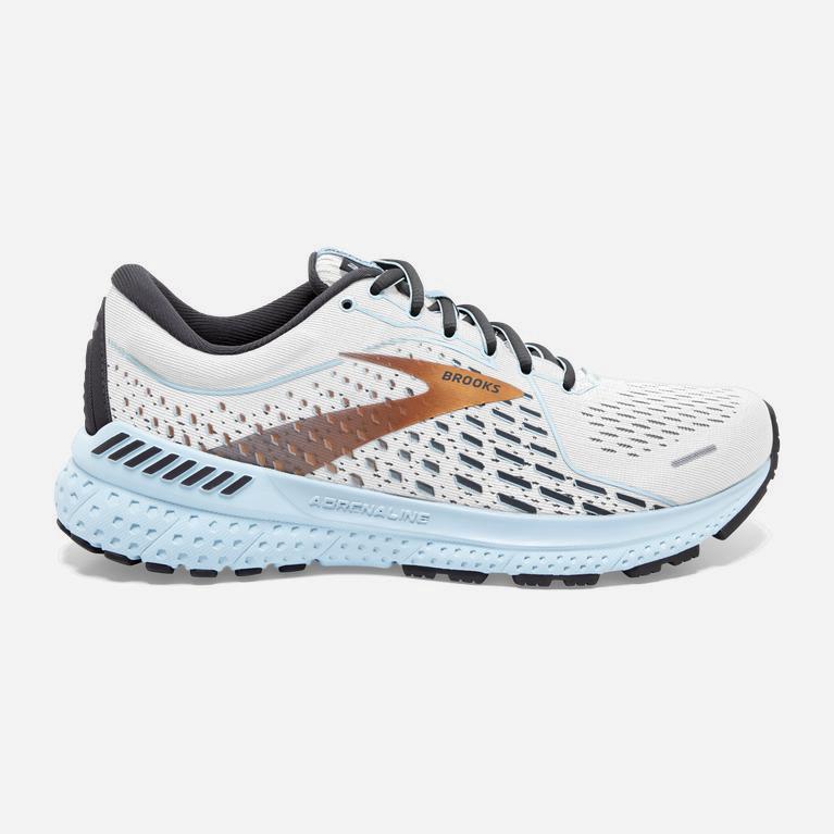 Brooks Adrenaline Gts 21 Womens Road Running Shoes - White/Alloy/Light Blue - Philippines (903672OLW